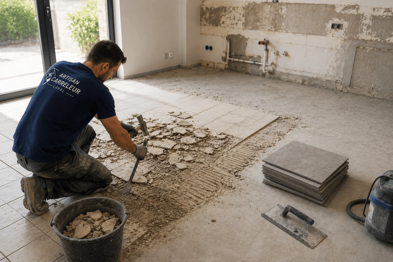 Rénovation et dépose d'ancien carrelage par un artisan à Laval